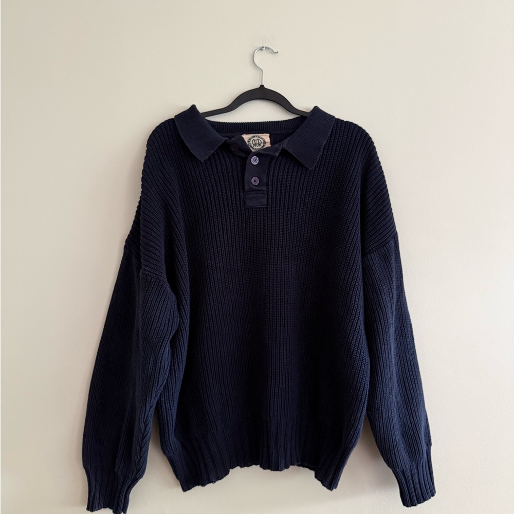 Vintage Men's Navy Collared Knit Sweater